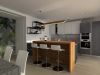 Progetto cucina con penisola bianca e cemento