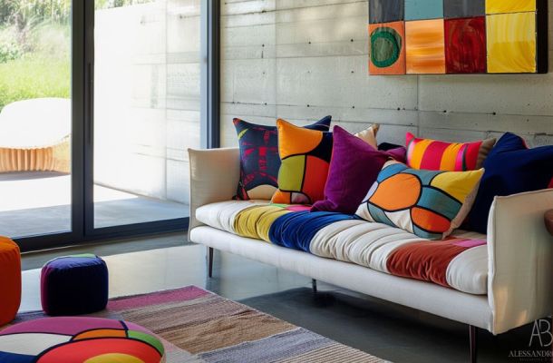 Cuscini sul divano colorati