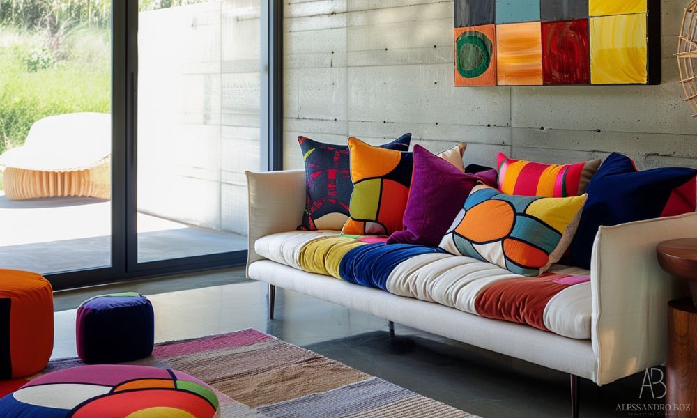 Cuscini sul divano colorati