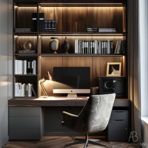 Studio in casa moderno grigio e legno