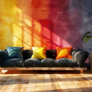 Cuscini colorati su divano antracite