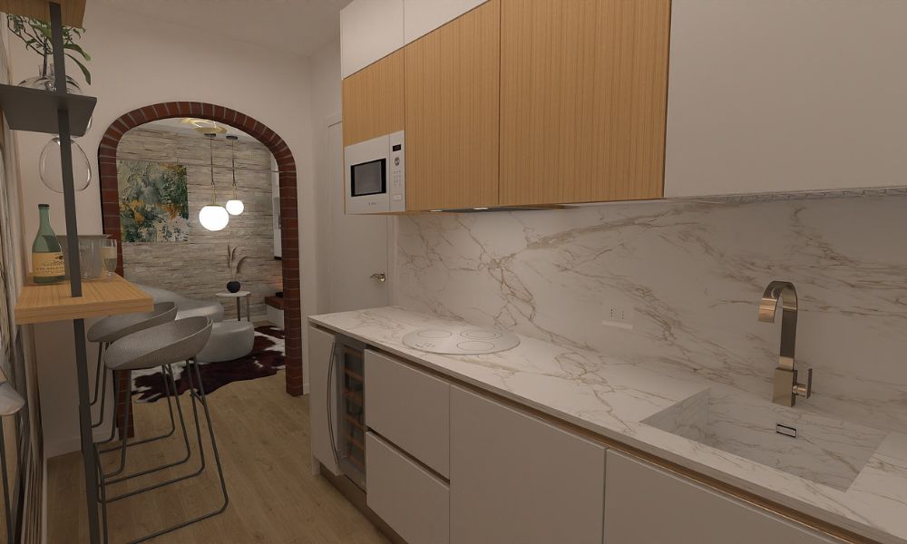 Progettazione zona ingresso con cucina casa toscana